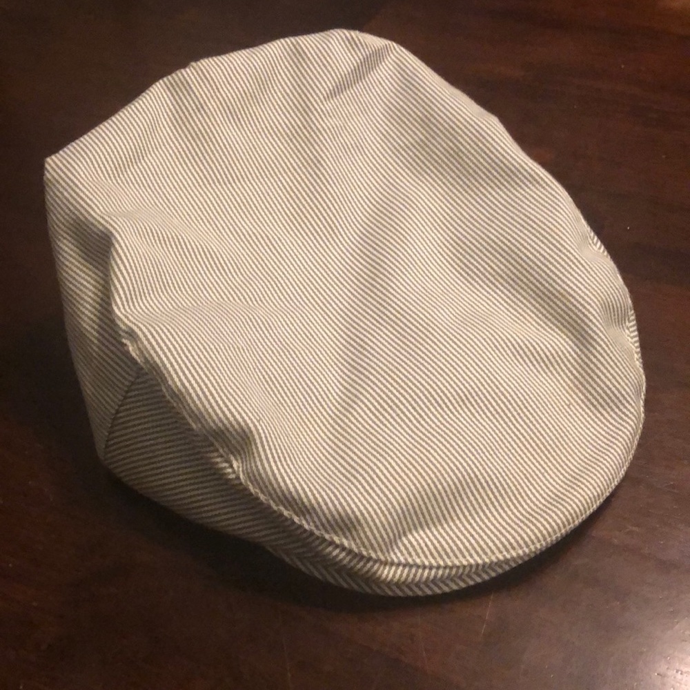 Blue and white striped bill cap